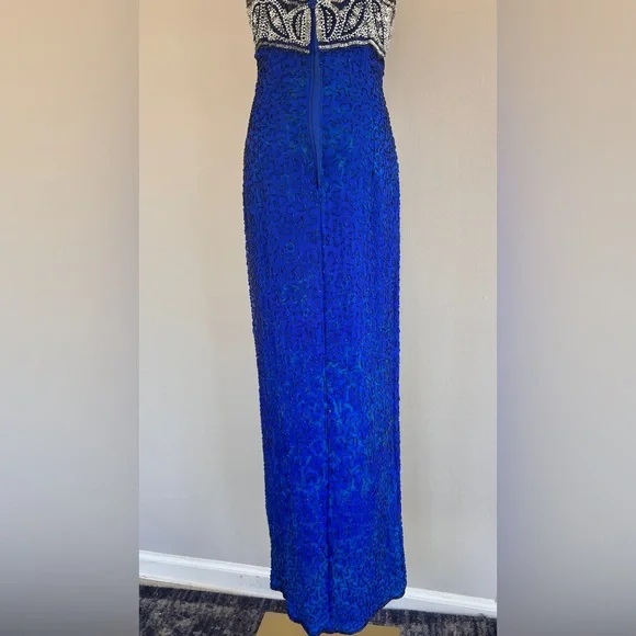 VTG LAURENCE KAZAR 90s 100% Silk Beaded Halter Gown Prom Formal Maxi Dress Sz S - Picture 14 of 16